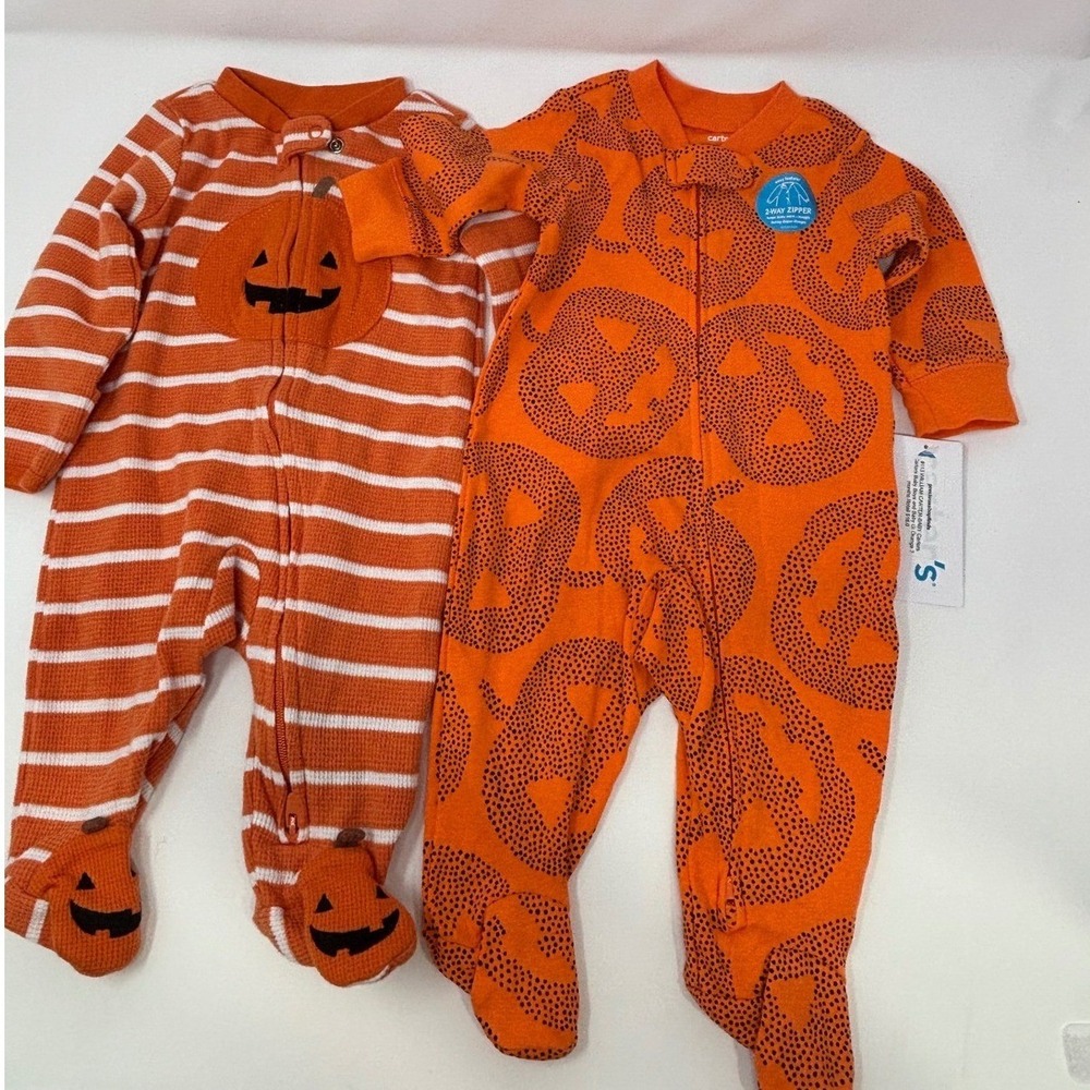 Carters & Carters Just One You Baby Halloween Pumpkin Sleepers Lot of 2 3months